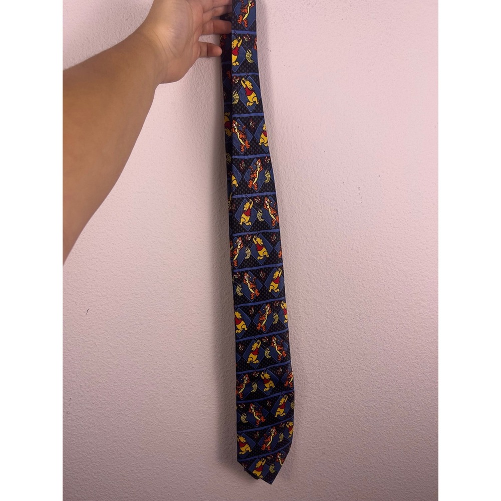 Vintage Disney Winnie the Pooh Tigger Mens Necktie Navy Blue Geometric
